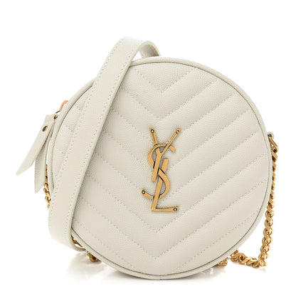 Saint Laurent Grain De Poudre Matelasse Chevron Quilted Round Vinyle Camera Bag Blanc Vintage 1 of 9