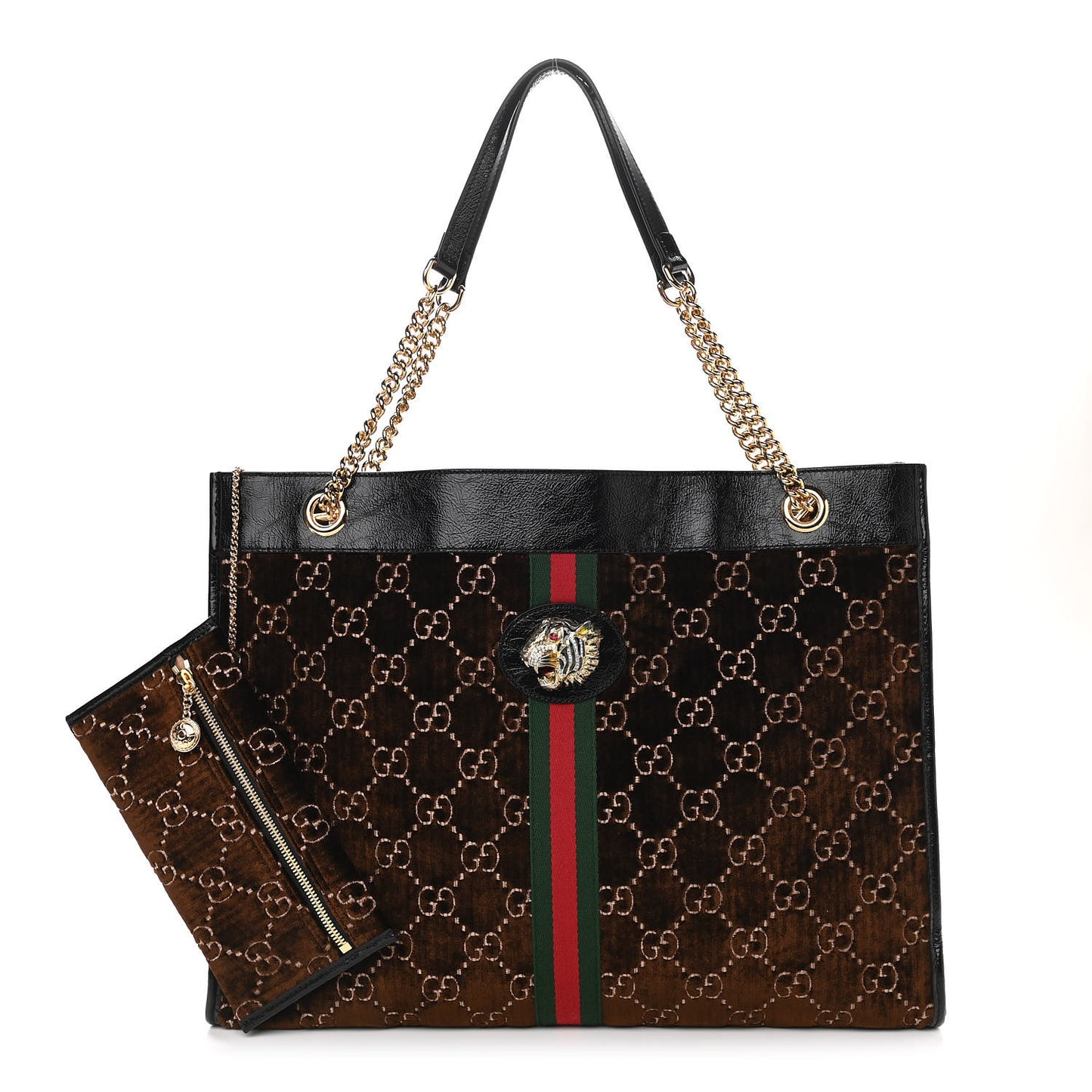 Velvet GG Monogram Large Rajah Chain Tote Brown