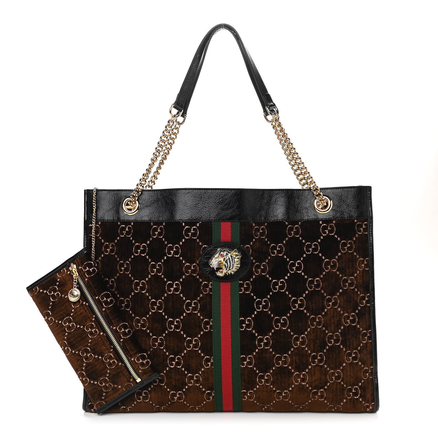 Gucci Velvet GG Monogram Large Rajah Chain Tote Brown 3 of 12
