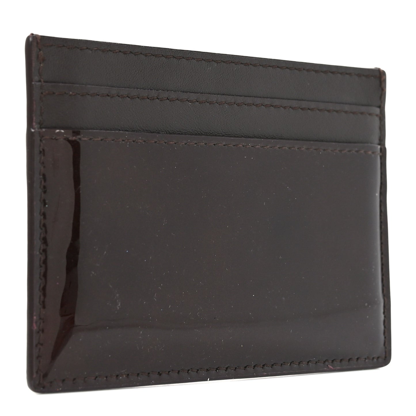 Patent Calfskin Monogram Credit Card Case Spicy Chocolate
