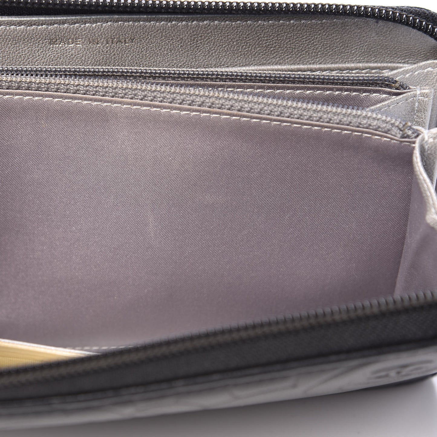 Lambskin Camellia Embossed Large Zip Around Gusset Wallet Black
