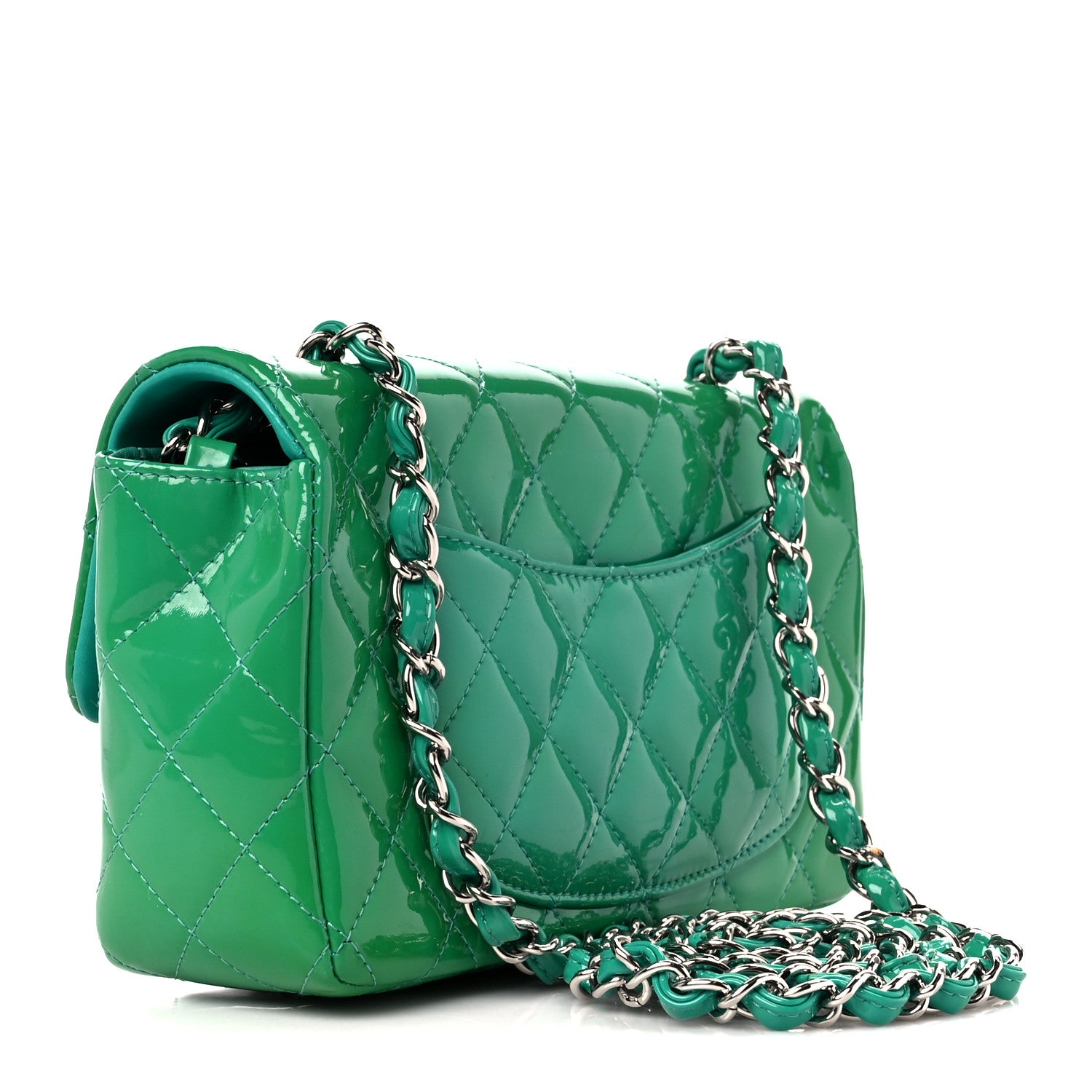 Chanel Patent Calfskin Quilted Mini Rectangular Flap Green 4 of 12