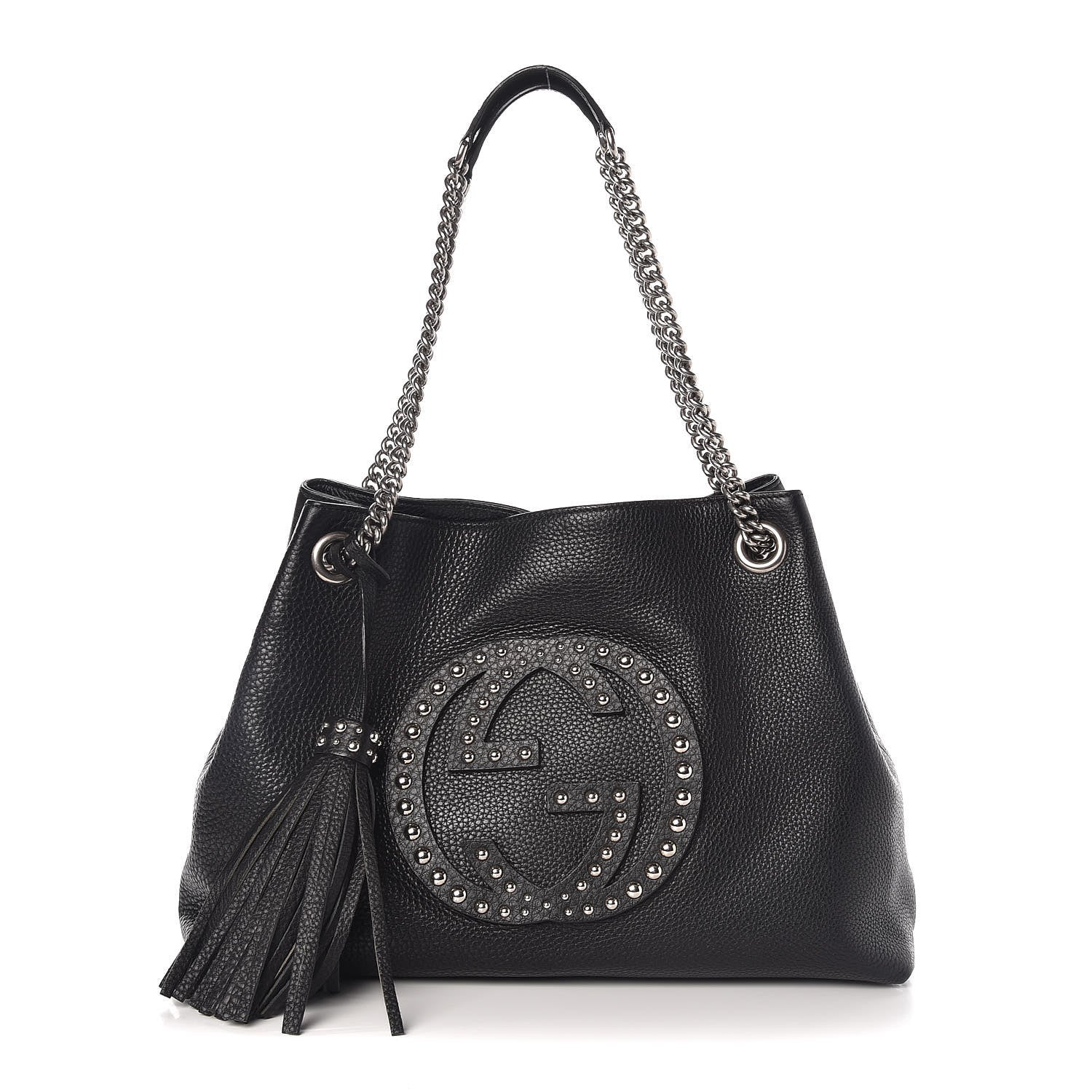 Gucci Pebbled Calfskin Studded Medium Soho Chain Shoulder Bag Black 1 of 9
