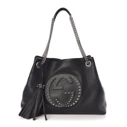 Gucci Pebbled Calfskin Studded Medium Soho Chain Shoulder Bag Black 1 of 9