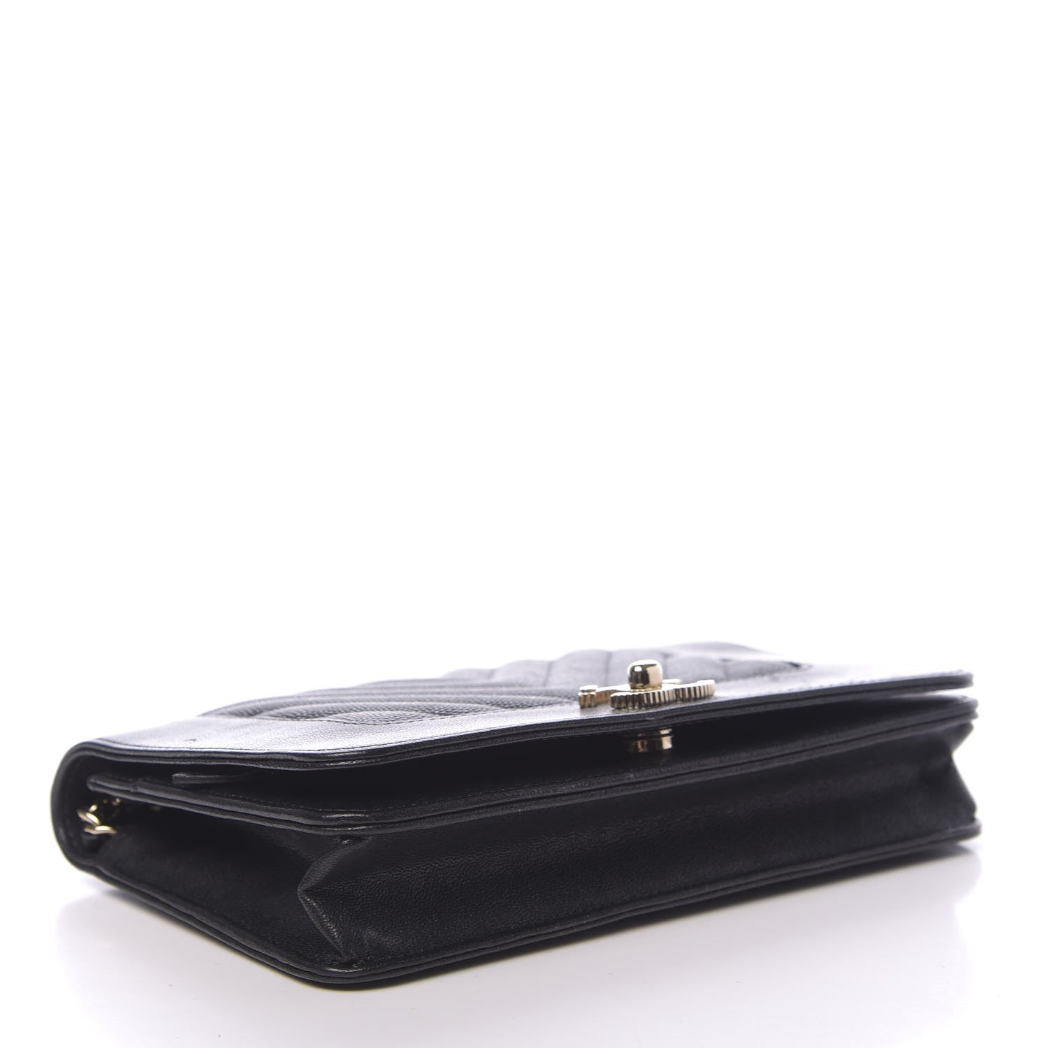 Chanel Caviar Sheepskin Chevron Quilted Vintage Mademoiselle Wallet On Chain WOC Black 4 of 17