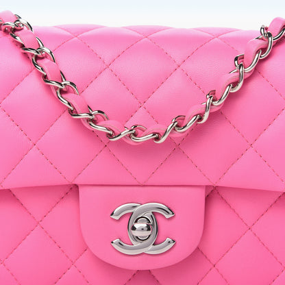 Chanel Lambskin Quilted Mini Rectangular Flap Neon Pink 10 of 11