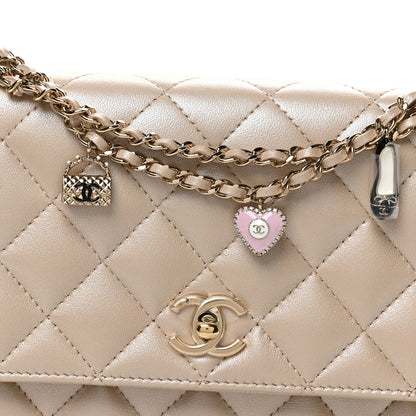 Chanel Pearly Lambskin Quilted Charms Wallet On Chain WOC Beige 9 of 12