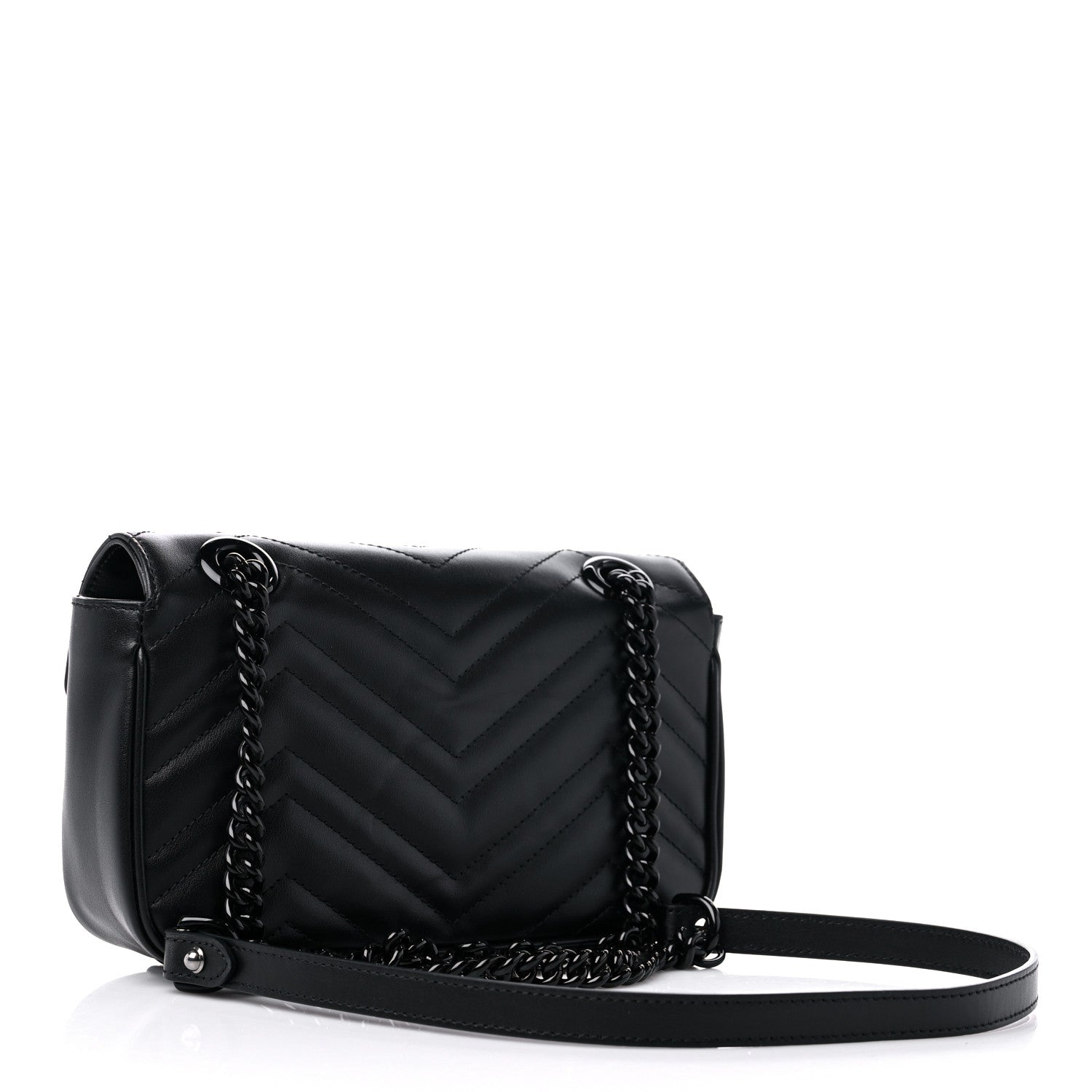 Gucci Calfskin Matelasse Monochrome Mini GG Marmont Shoulder Bag Black 2 of 8