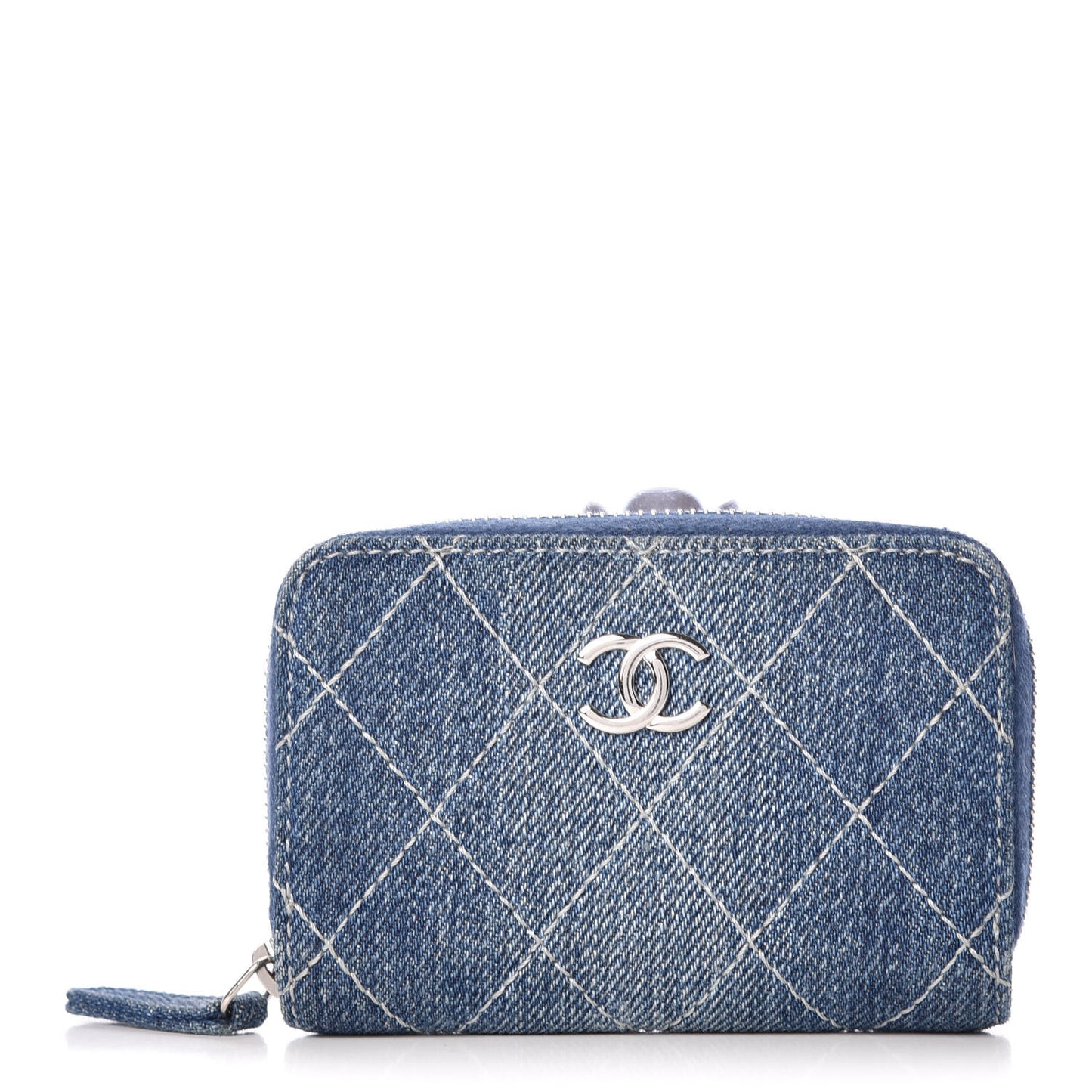 Denim Quilted Zip Coin Purse Blue