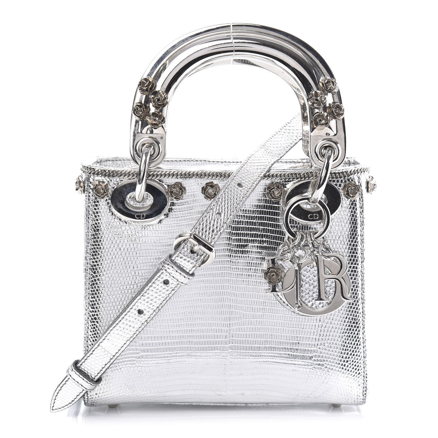 Metallic Lizard Mini Lady Dior Silver