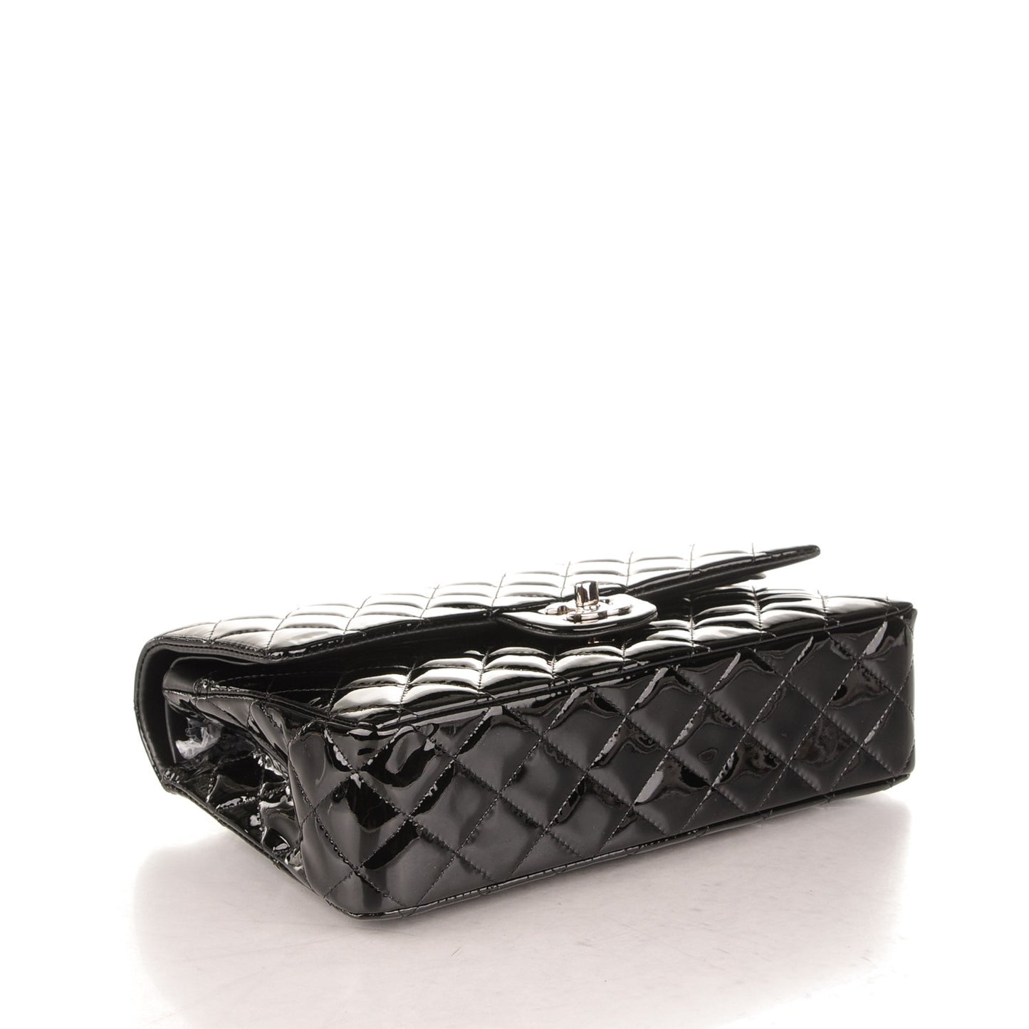 Patent Quilted Medium Double Flap Black
