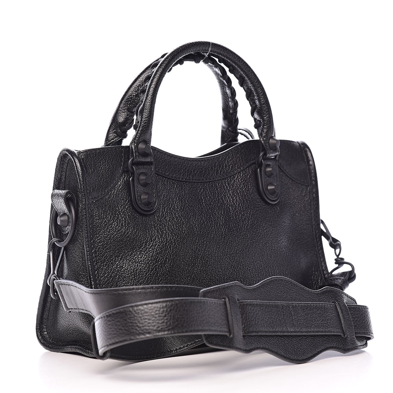 Balenciaga Shiny Goatskin Matte Black Metallic Edge Hardware Mini