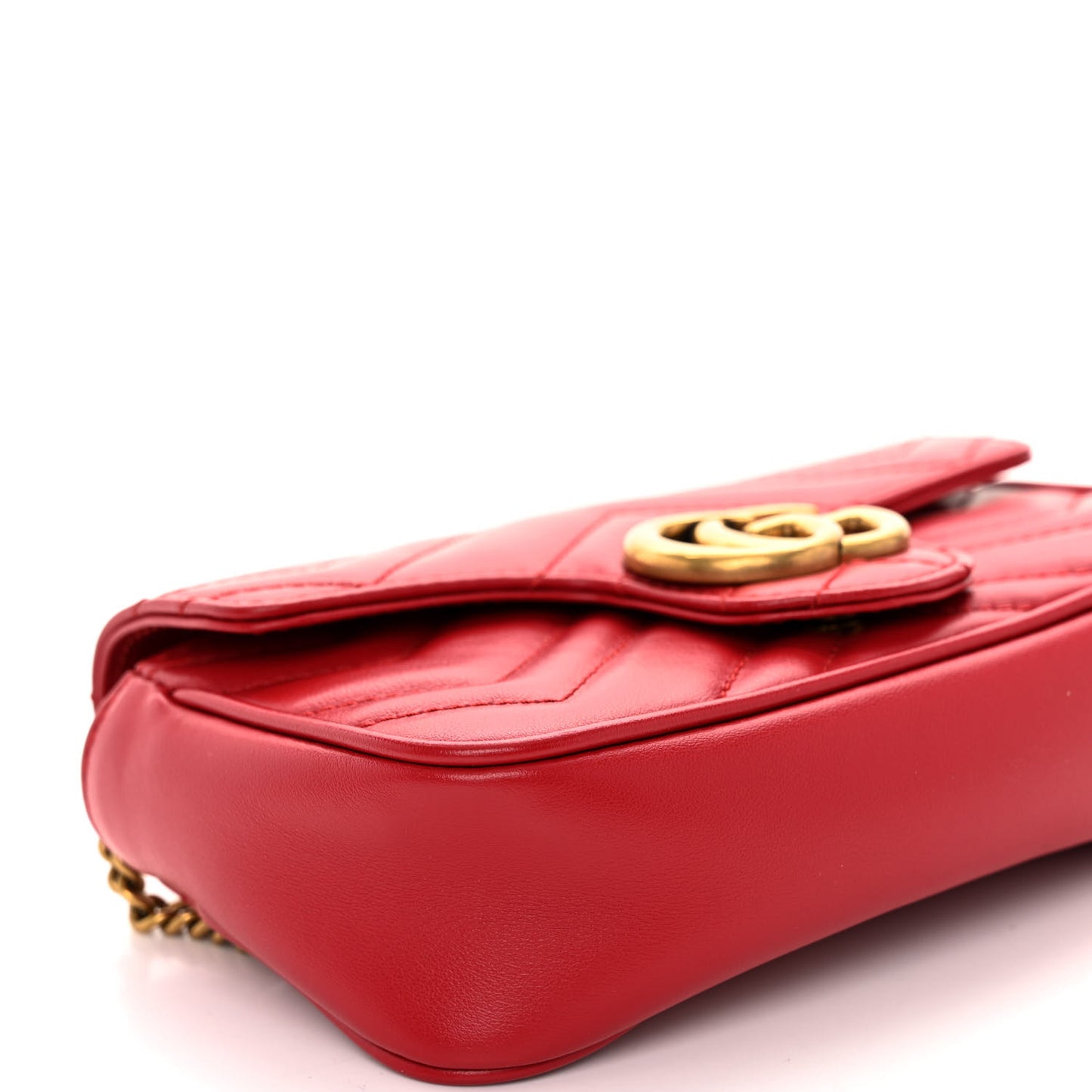 Calfskin Matelasse Super Mini GG Marmont Shoulder Bag Hibiscus Red