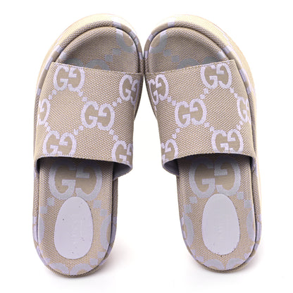 Gucci Monogram Jumbo GG Platform Slide Wedge Sandals 39.5 Beige Lapis 2 of 9