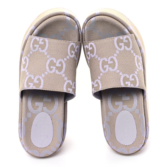 Monogram Jumbo GG Platform Slide Wedge Sandals 39.5 Beige Lapis