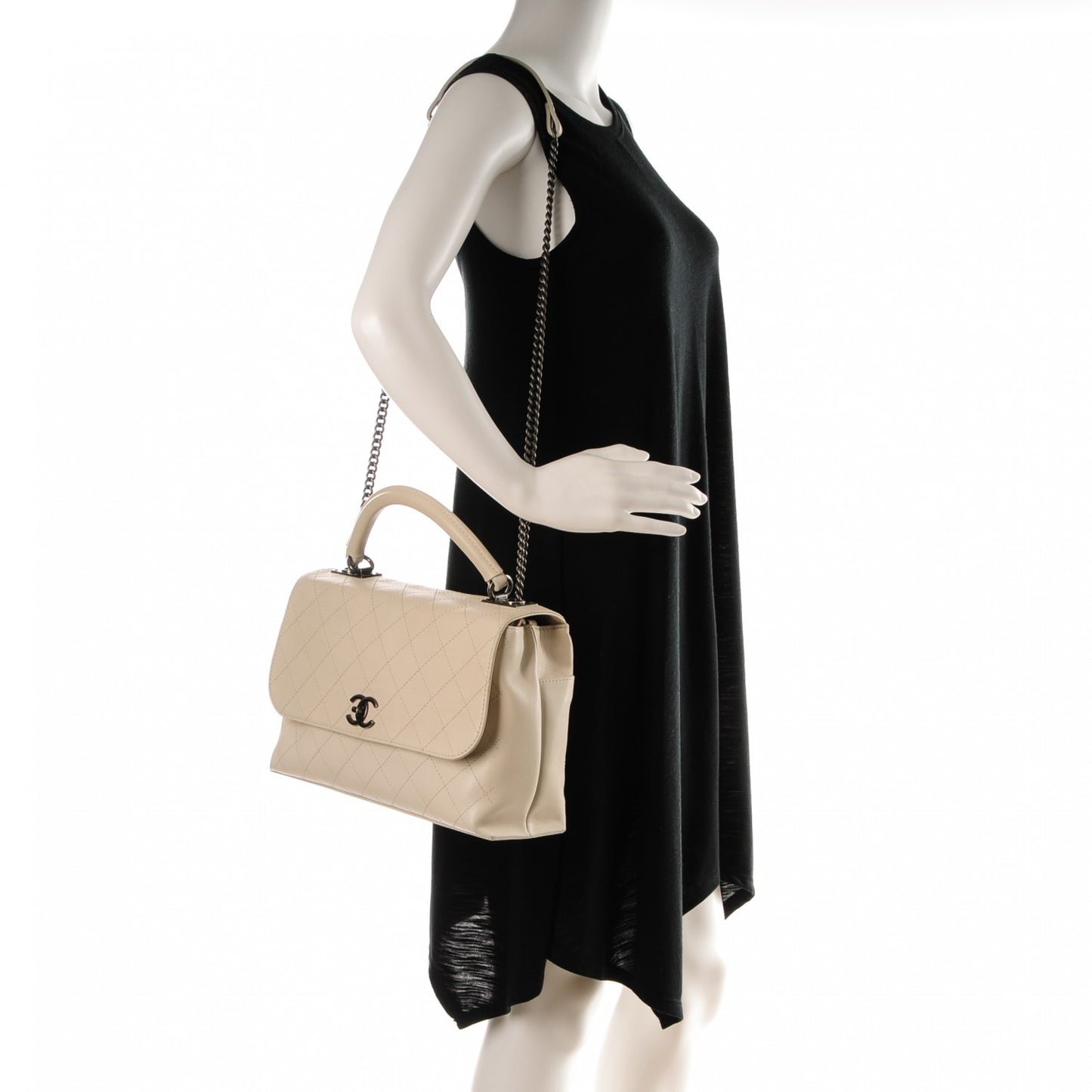 Calfskin Stitched Urban Luxury Top Handle Bag Ivory
