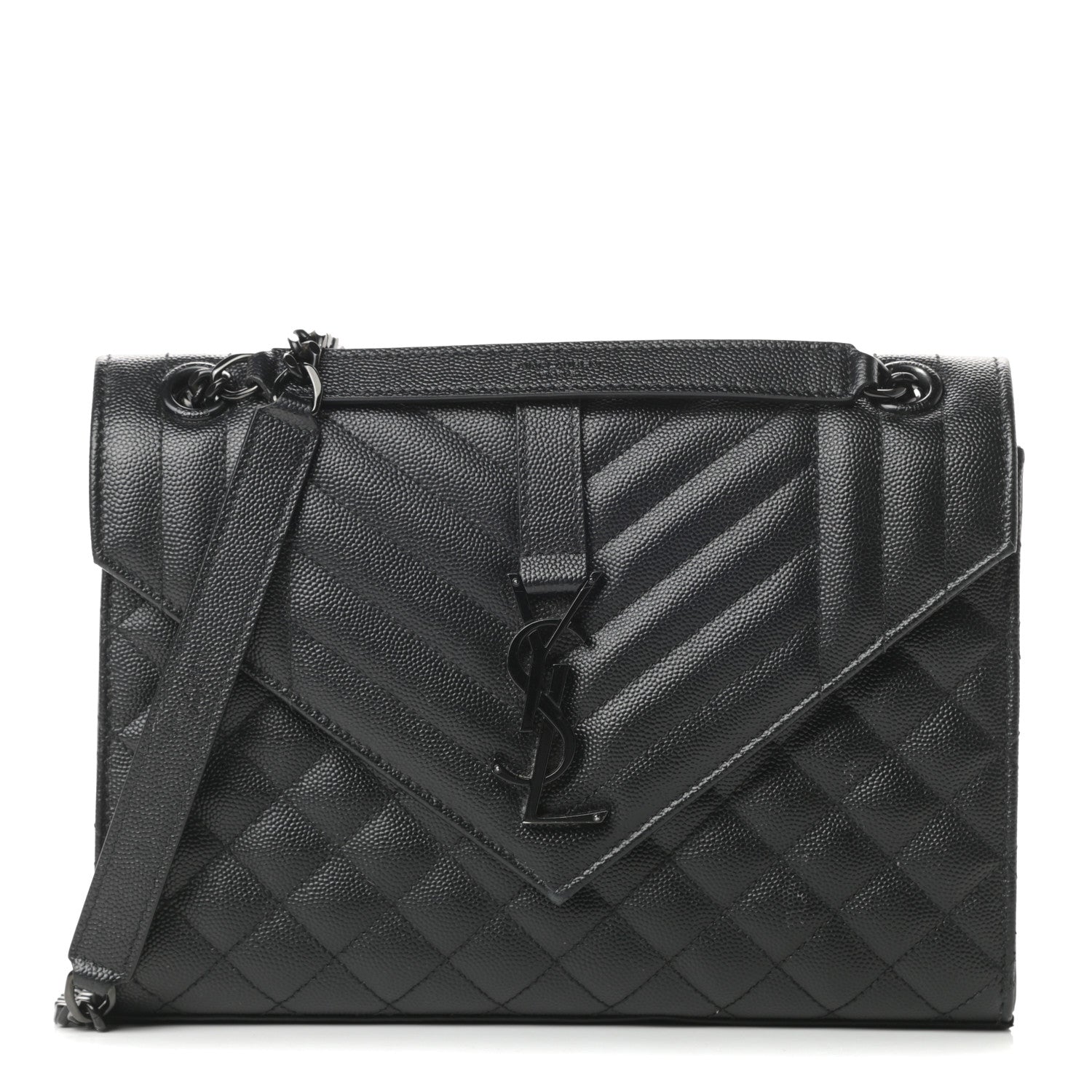 Saint Laurent Grain De Poudre Textured Mixed Matelasse Triquilt Medium Monogram Satchel Black 1 of 13