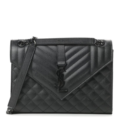 Saint Laurent Grain De Poudre Textured Mixed Matelasse Triquilt Medium Monogram Satchel Black 1 of 13