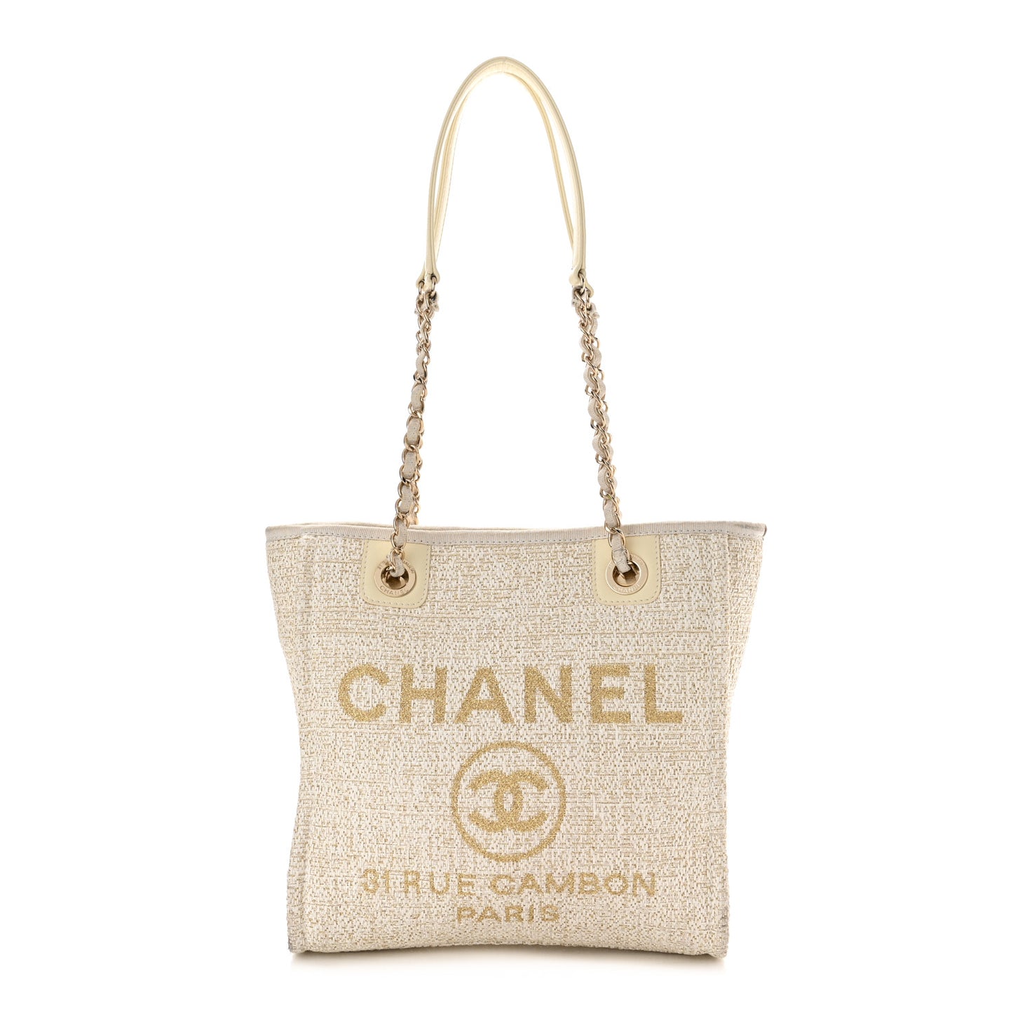 Lurex Boucle Mini Deauville Tote White