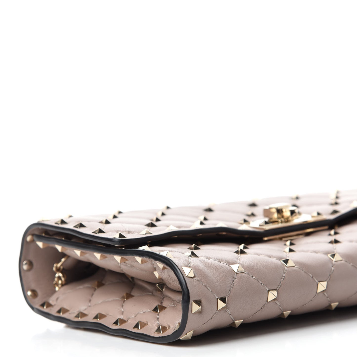 Lambskin Rockstud Spike Wallet on Chain Poudre