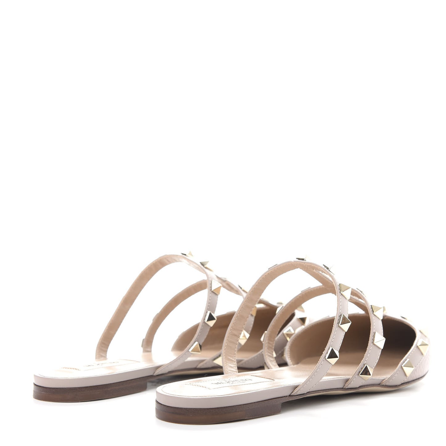 Pebbled Calfskin Rockstud Flat Cage Mules 38.5 Poudre