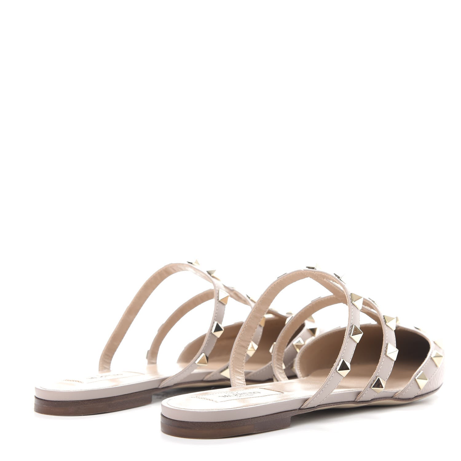 Valentino Garavani Pebbled Calfskin Rockstud Flat Cage Mules 38.5 Poudre 4 of 11