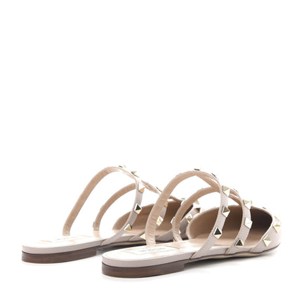 Valentino Garavani Pebbled Calfskin Rockstud Flat Cage Mules 38.5 Poudre 4 of 11