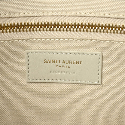 Saint Laurent Linen Calfskin Small Rive Gauche Tote Military Green Blanc Vintage 6 of 8
