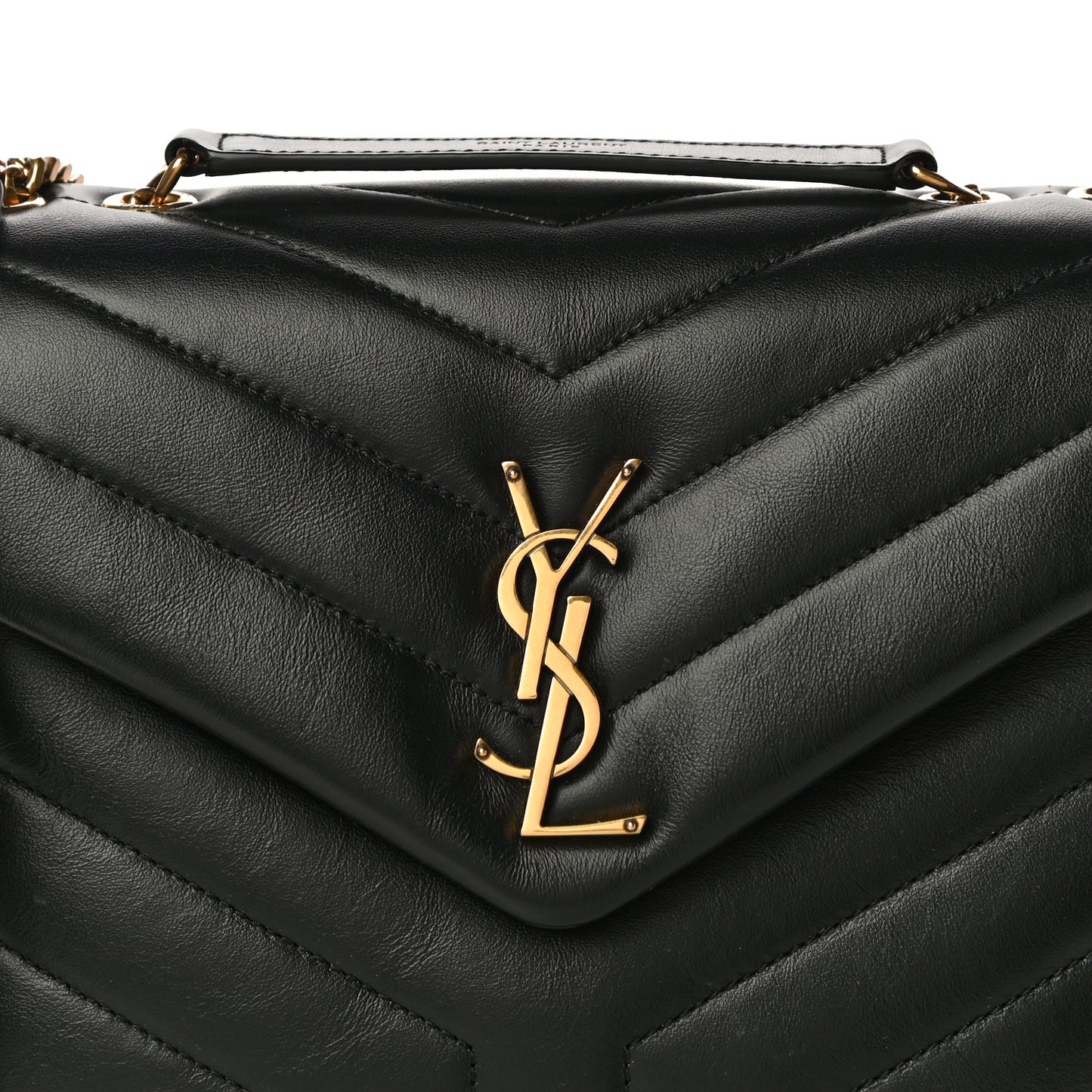 Calfskin Y Quilted Monogram Small Loulou Chain Satchel Black