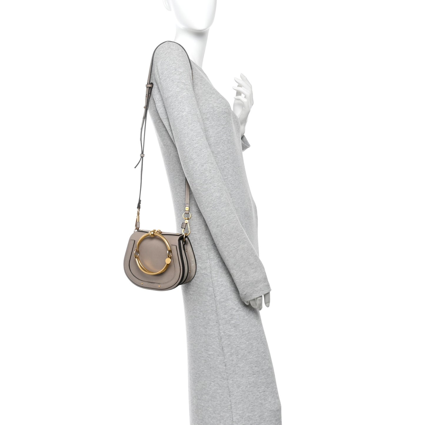 Calfskin Suede Small Nile Bracelet Bag Motty Grey
