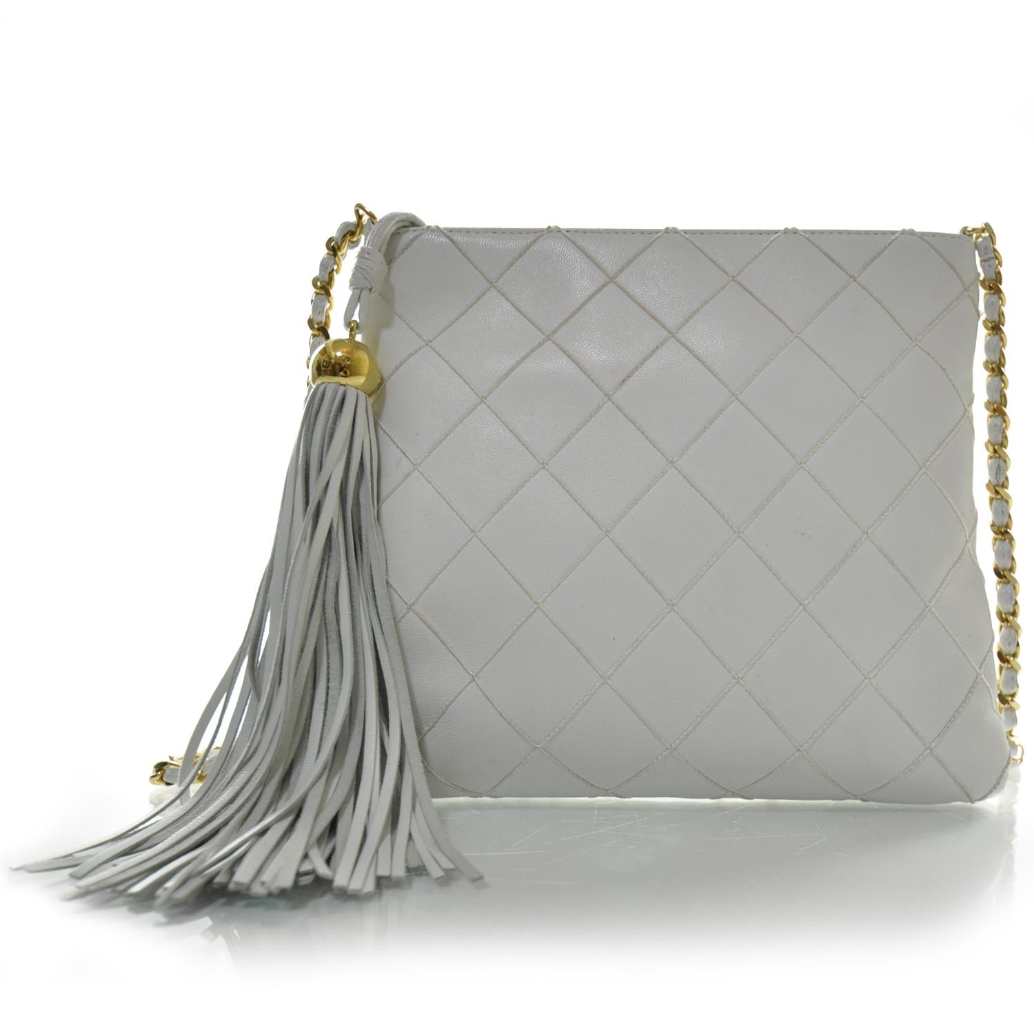 Chanel Lambskin Diamond Stitched Crossbody Tassel Bag White 1 of 10