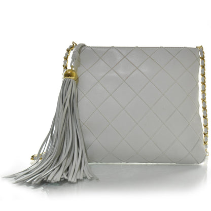 Chanel Lambskin Diamond Stitched Crossbody Tassel Bag White 1 of 10