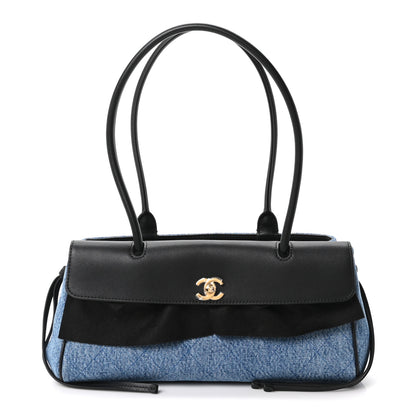 Chanel Calfskin Denim Quilted Urban Essentials Small Shopping Bag  Black Blue 1 of 10
