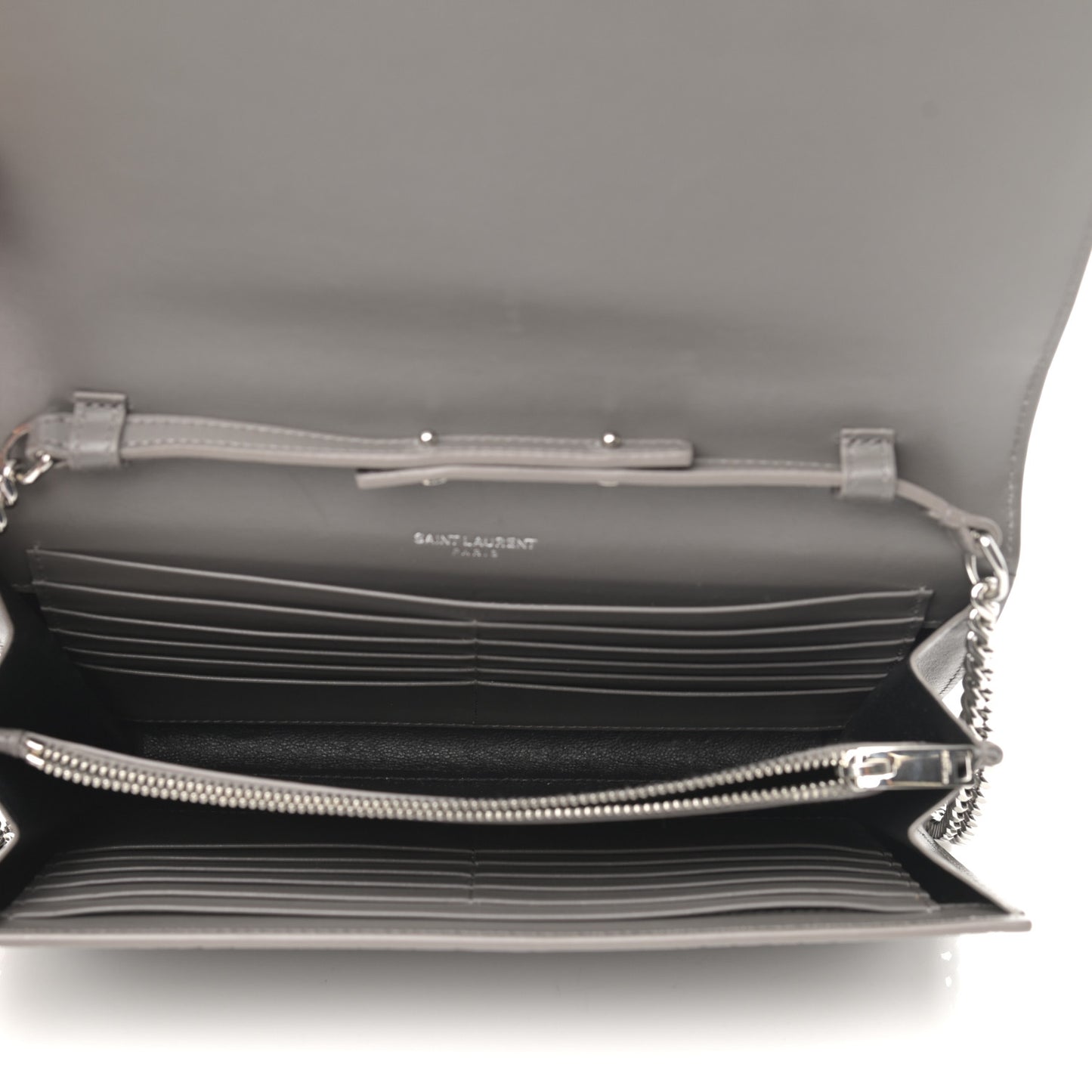 Calfskin Crocodile Embossed Monogram Chain Wallet Fog