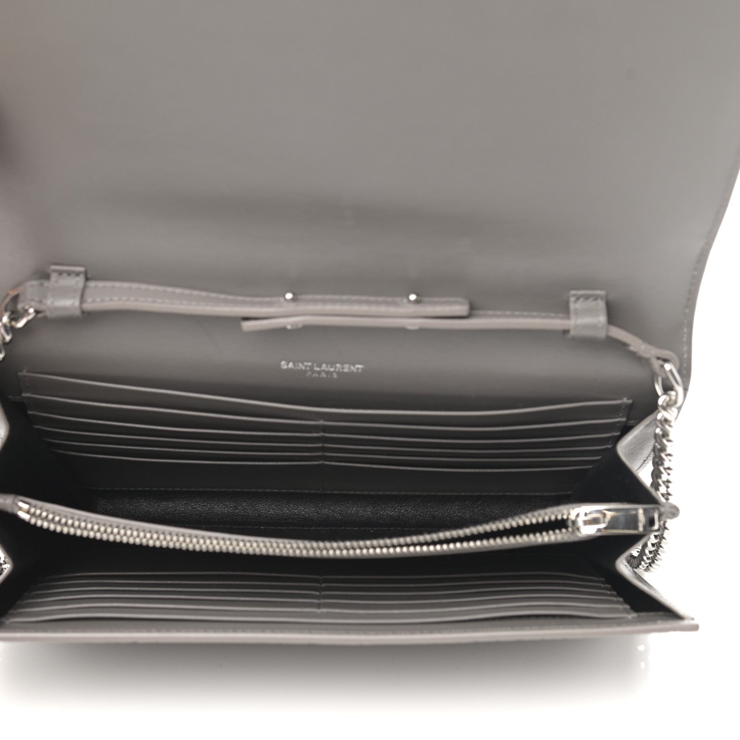 Saint Laurent Calfskin Crocodile Embossed Monogram Chain Wallet Fog 5 of 10
