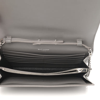 Saint Laurent Calfskin Crocodile Embossed Monogram Chain Wallet Fog 5 of 10