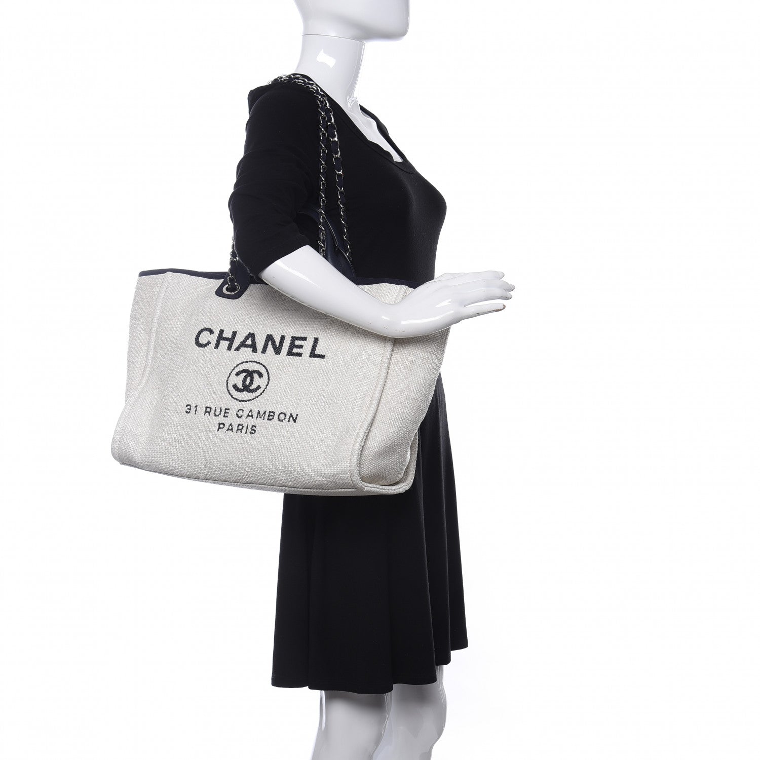Chanel Woven Straw Raffia Medium Deauville Tote White Navy 2 of 9