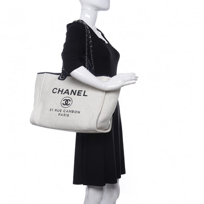 Chanel Woven Straw Raffia Medium Deauville Tote White Navy 2 of 9