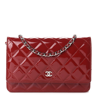 Chanel Patent Quilted Wallet On Chain WOC Red 1 of 12