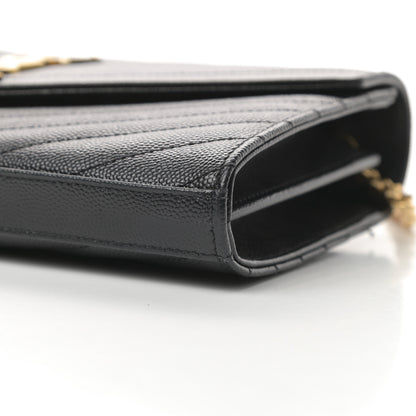 Saint Laurent Grain De Poudre Matelasse Chevron Monogram Chain Wallet Black 10 of 11