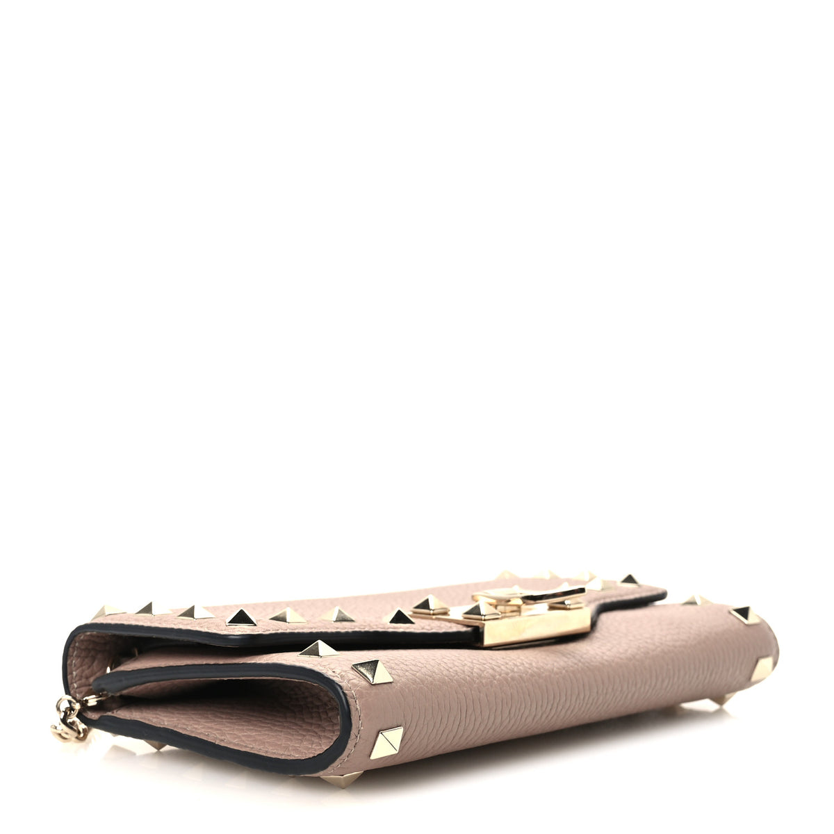 Pebbled Calfskin Rockstud Flip Lock Wallet On Chain Poudre