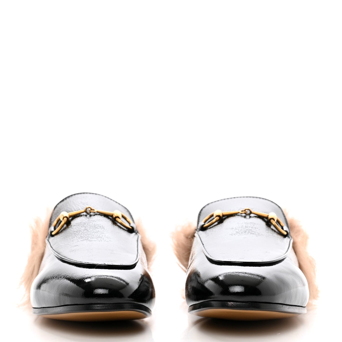 Patent Fur Womens Princetown Slippers 38 Black