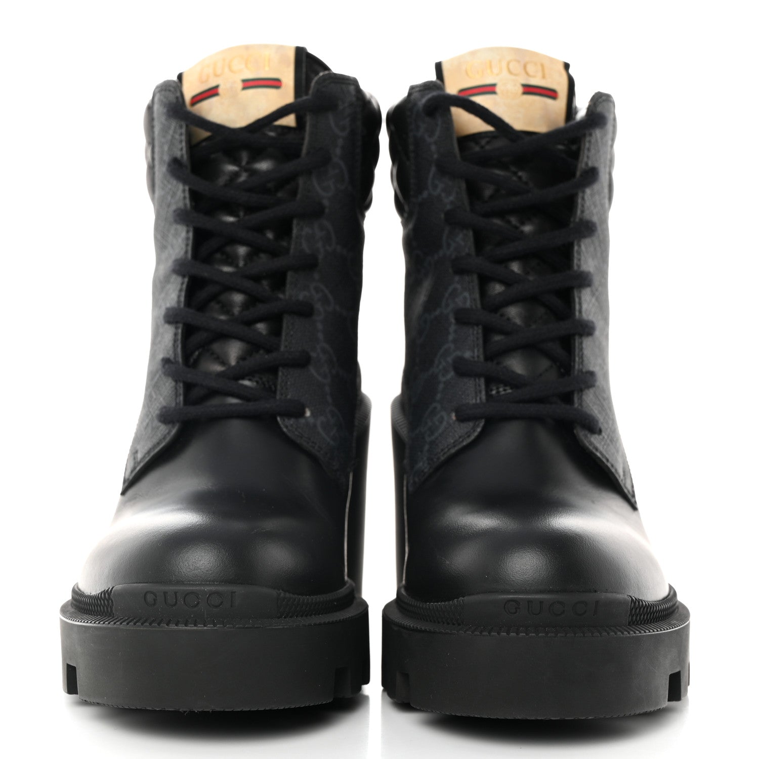 Gucci Apollo Calfskin GG Supreme Nappa Samoa Quilted Lace Up Ankle Boots 35 Black 2 of 12