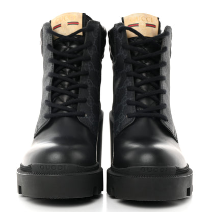 Gucci Apollo Calfskin GG Supreme Nappa Samoa Quilted Lace Up Ankle Boots 35 Black 2 of 12