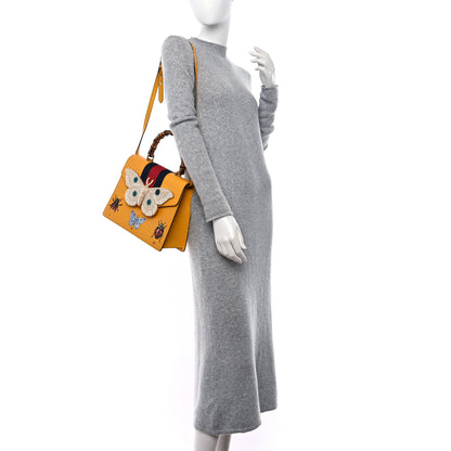 Gucci Textured Calfskin Bamboo Web Medium Falena Moth Top Handle Bag Crop 2 of 9