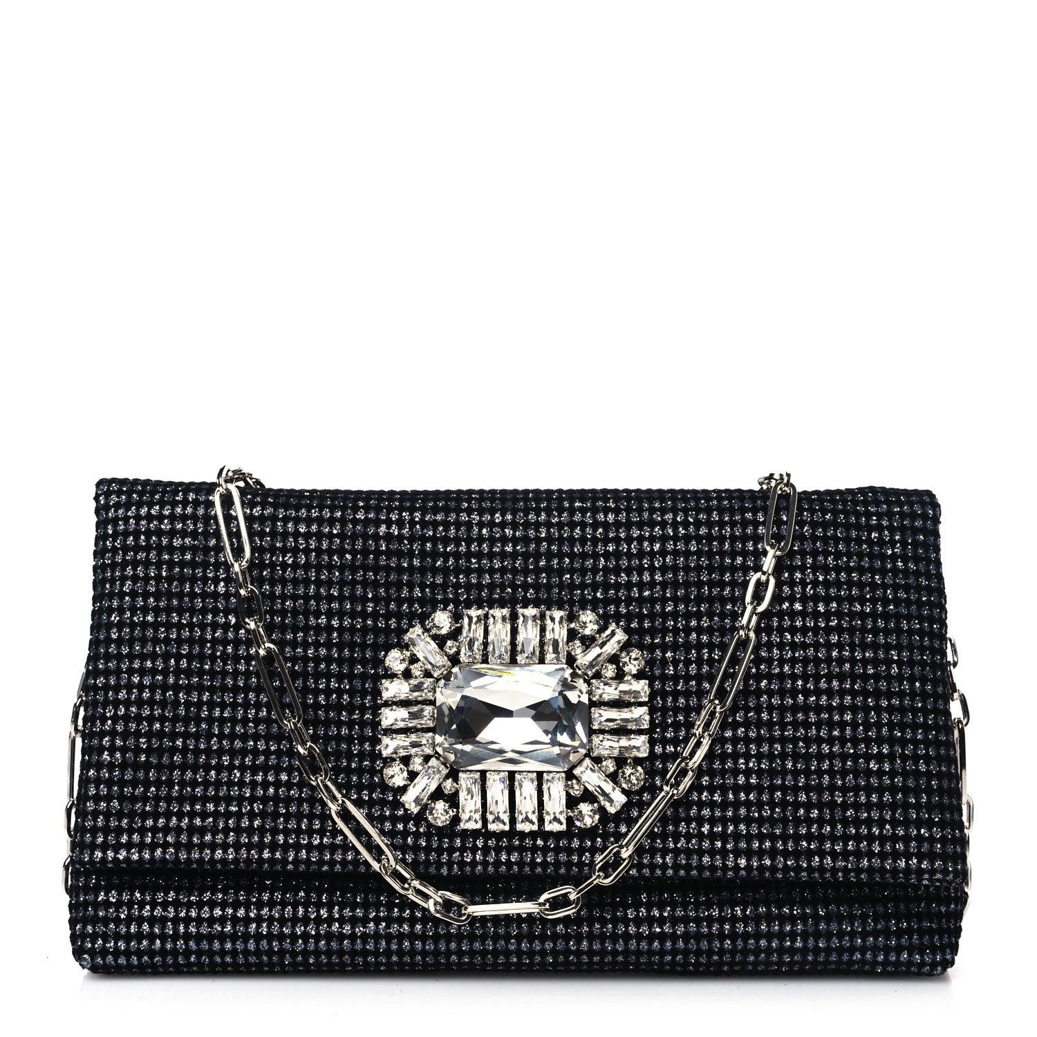 Jimmy Choo Velvet Glitter Galactica Titania Clutch Black Silver 1 of 9