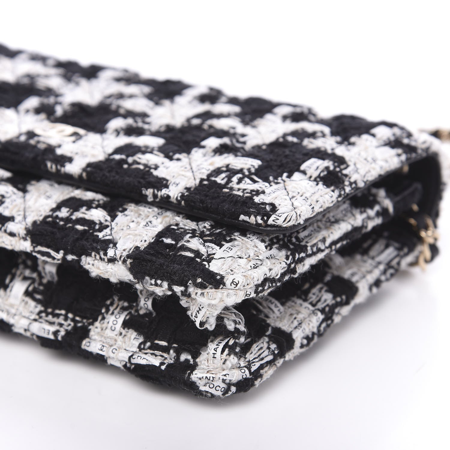 Chanel Tweed Quilted Wallet On Chain WOC Black Ecru White 9 of 10