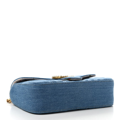 Gucci Denim Matelasse Mini Pearly GG Marmont Shoulder Bag Blue 3 of 10