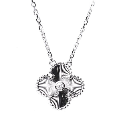 Van Cleef & Arpels 18K White Gold Diamond Guilloche Vintage Alhambra Pendant Necklace 4 of 8