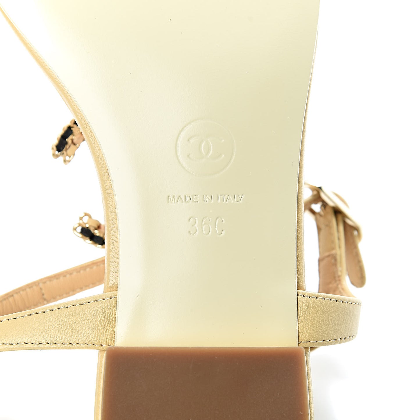 Lambskin Chain CC Logo Thong Sandals 36 Beige